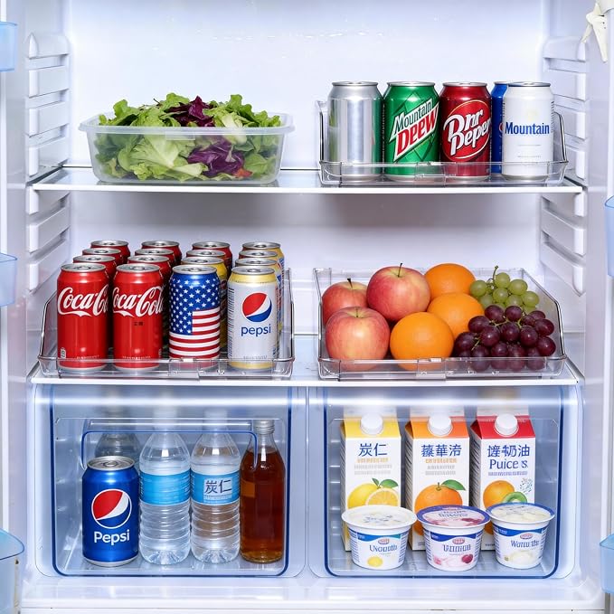 Adjustable Soda Can Dispenser for Refrigerator –Expandable Width PET Drink Organizer, Stackable Space-Saving Fridge Organizer for Cans & Bottles – 2 Pack - Image 7