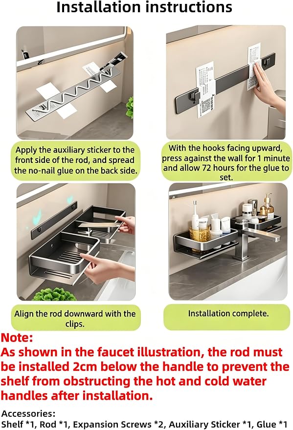 15.7 Inch Over the Sink Bathroom Shelf Organizer, No-Drill Countertop Caddy for Toiletries & Skincare, Rust-Proof Carbon Steel & Aluminum, Fits Most Faucets,（Off-White） - Image 9