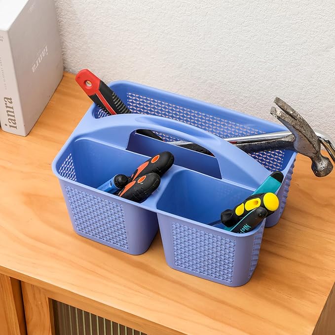 Plastic Portable Shower Caddy Basket with Handle, 3 Compartments, Dark Blue | Storage Organizer with Drain Holes, Sturdy and Durable For Bathroom, Kitchen, College Dorm, Sink, Camping - Image 5