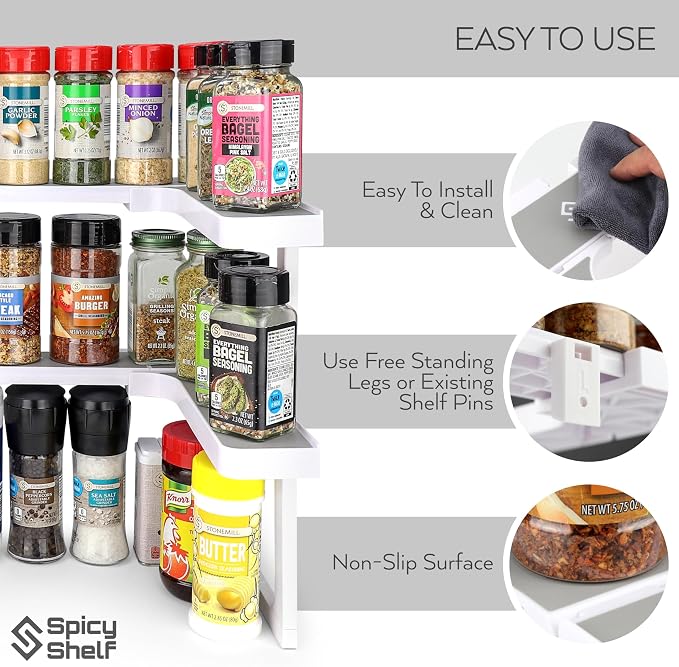 Deluxe - Expandable Spice Rack and Stackable Cabinet & Pantry Organizer (1 Set of 2 Shelves) - As seen on TV Deluxe (Spicy Shelf Organizer) - Pantry Organization - Pantry Spice Organizer - Image 6