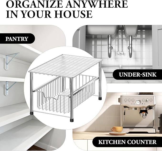 Simple Houseware Chrome Metal Stackable Storage Rack, 16.75 in L x 10.8 in W x 10.25 in H | Free Standing Organizer Drawer, Kitchen/Pantry/Cabinet/Counter - Image 8