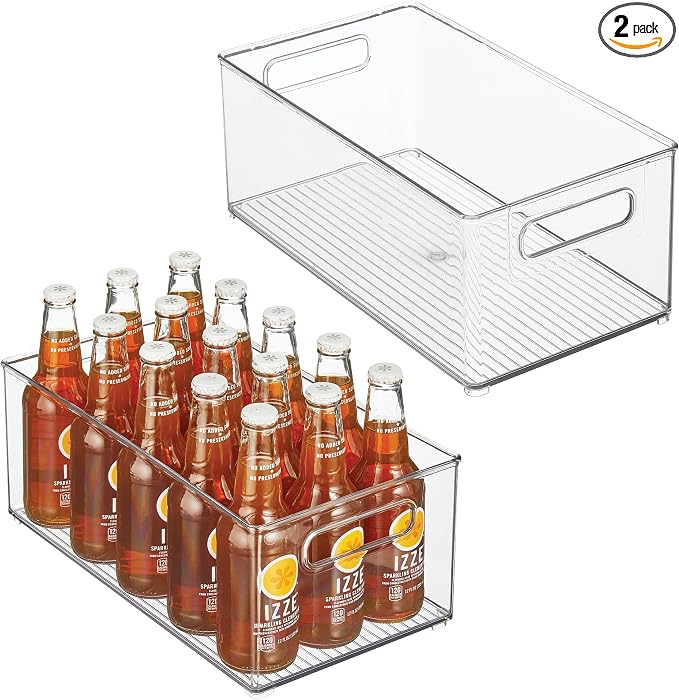 iDesign Stackable Fridge Bin, Set of 2, Clear | Kitchen Storage Bin, For Pantry, Cabinets, or Fridge by iDesign