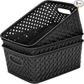 MaxGear 3 Pack Plastic Storage Baskets, Medium, Black | Durable Woven Plastic with Built-In Handles, Suitable for Shelves, Closets, Cabinets, Bathrooms and Offices by MaxGear