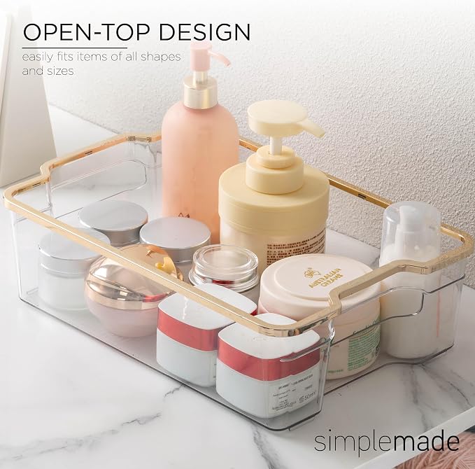 SIMPLEMADE Clear Refrigerator Organizer Bins - Clear Bins for Fridge, Containers for Fridge and Freezer, Multipurpose Storage for Kitchen, Office, Bathroom, Gold Rim (8" x 12") - Image 2