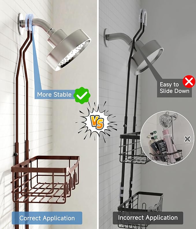 Upgraded Extended Length Shower Organizer with Hooks, Rustproof Shampoo Soap Holder, Large Hanging Bathroom Caddy, Brown - Image 6