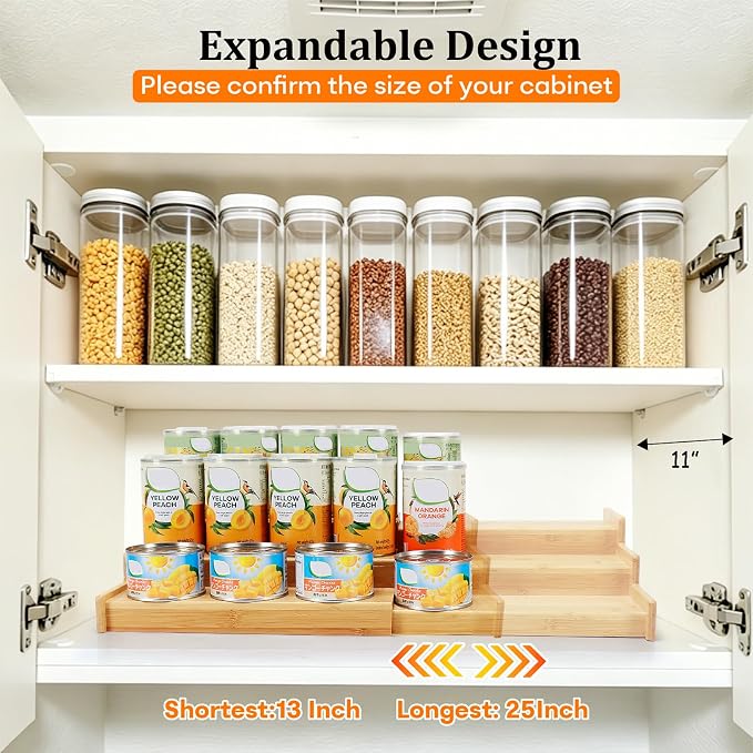 Can Rack Organizer for Pantry, Expandable Canned Food Organizer | Holds 24 Cans, 3-Tier Bamboo Soda Organizer, Adjustable Canned goods Storage Display Shelf, for Kitchen, Countertop, Cabinet - Image 4