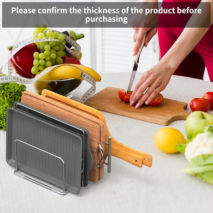 Cutting Board Holder Stand, Chopping Board Organizer Rack with 304 Stainless Steel, Cookie Sheet Storage Organizer, 1.0 & 1.2 Inch Wide Slots (1 Pack) - Image 6