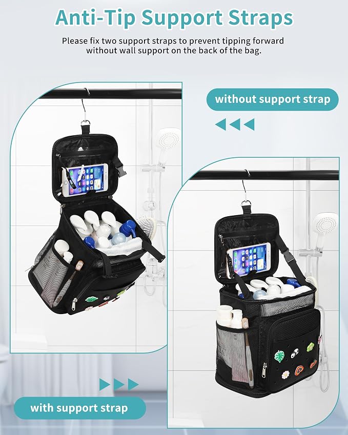 Shower Caddy Portable, Hanging Shower Caddy for College Dorm Room Essentials, Mesh Shower Bag with DIY Decoration Charms, Large Capacity Toiletry Bag for Gym, Swiming, Camping, Bathroom, Beach, Travel - Image 8