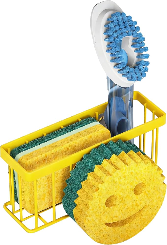 MURLONG Sponge Holder Smiley Face,Sink Caddy for Kitchen Sink,Kitchen Organizer Sponge Holder with 2 PCS Suction Cups/1 PCS Adhesive Strips,Designed for Sponge,Soap,Dish Brush,Scrubber-Yellow by MURLONG