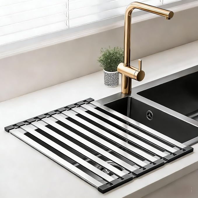 Over the Sink Kitchen Dish Drying Rack Organizer | Stainless Steel Collapsible Non-Slip Space-Saving [19.69*12.8IN] - Rust-Resistant Heat-Resistant Sturdy - Easy to Clean by MiaoSteward