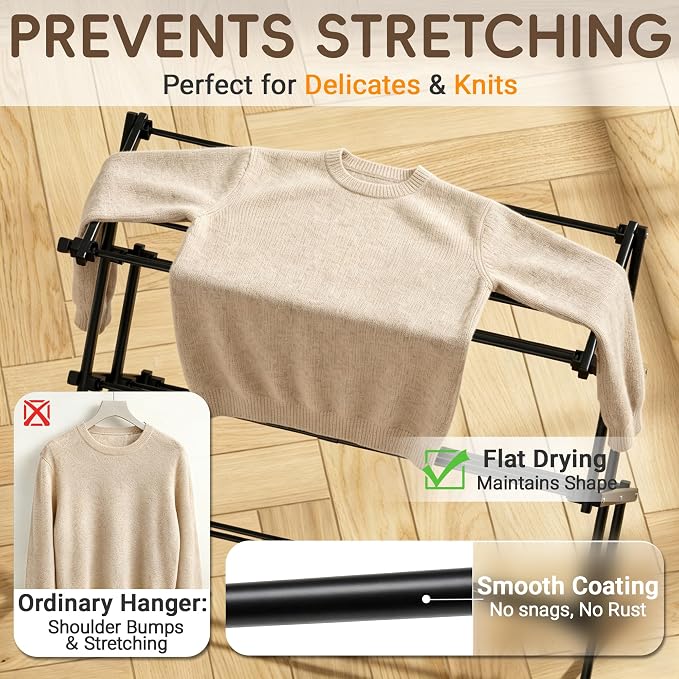 Foldable Clothes Drying Rack, Sleek Black for Modern Apartment | Sleek black for modern home, holds 35 lbs, rustproof carbon steel, indoor & outdoor, tool-free - Image 6