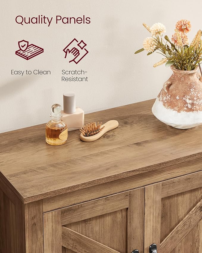 VASAGLE LIRY Collection - Farmhouse Storage Cabinet, Bathroom Floor Cabinet with Barn Doors, Freestanding Kitchen Pantry, Adjustable Shelves, for Dining Room, Living Room, Honey Brown, UBBK773K01 - Image 5