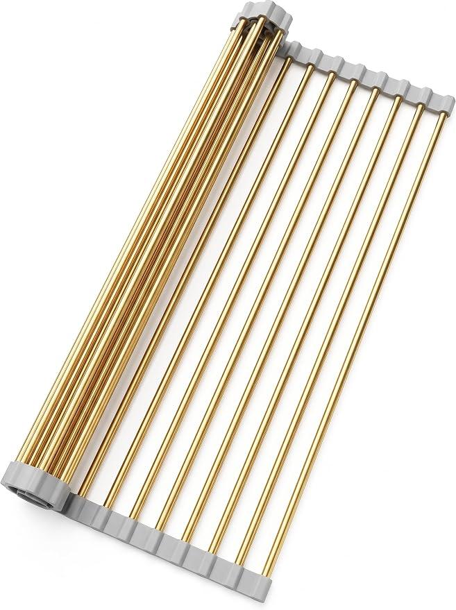 Snailhouse Gold Roll-Up Dish Drying Rack for Kitchen, Stainless Steel, Over Sink, Foldable by Snailhouse