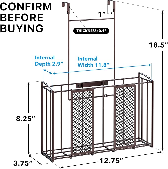 Simple Houseware Over Cabinet Door Mesh Organizer, Mesh Bronze | 12.5" W x 3.75" D x 18" H - Image 2