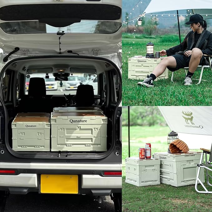 Collapsible Camping Storage Bin 60L with Lockable Doors & Cutting Board | Folds Flat, Stackable, 111 lbs Capacity, Removable Wood Board Top, 60L - Image 7