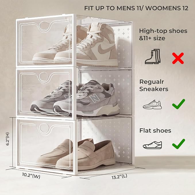 15 Pack X-Large Shoe Storage Boxes, Shoe Organizer Clear Stackable | Fit US Size 11, 6.2” Height, Shoe Dispaly Case Holder Bins Sneaker Storage for Sneakerheads, For Home and Family, White - Image 2