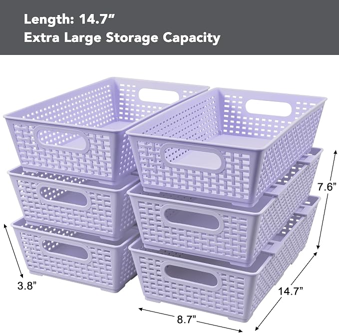 Tiawudi Stackable Woven Plastic Basket, Storage Bins for Cabinet, Closet, Shelf, Under Sink and Countertop, Pantry Organizer Bins, 6 Pack - Image 2