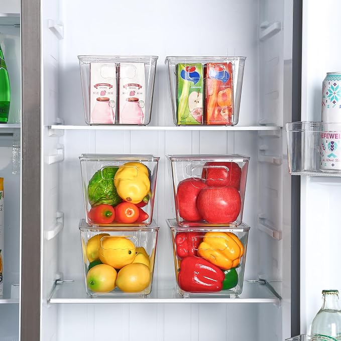 Vtopmart 12 Pack Clear Stackable Storage Bins with Lids and Handles, Medium | BPA-free Plastic, Organize Vertically, For Pantry Kitchen Fridge Cabinet Closet Bathroom, Built to Last, Easy to Move - Image 6