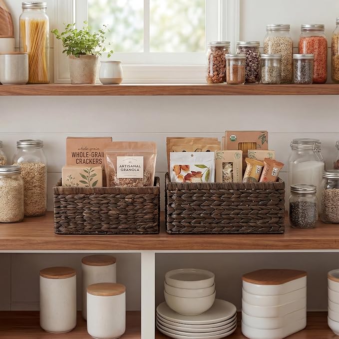 StorageWorks Large Wicker Baskets for Storage, Dark Brown Baskets, 2-Pack | Hyacinth Dark Brown Wicker Baskets with Handles, Wicker Storage Baskets for Organizing, Wicker Storage Baskets for Shelves - Image 2
