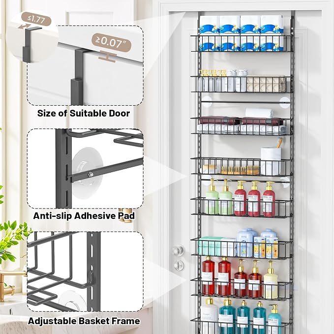 ElegantArray 9-Tier Pantry Door Organizer, Deep Gray | Over The Door Pantry Organizer Rack and Storage, Hanging Spice Rack Shelves Door, Home Office Laundry Room Bathroom & Kitchen - Image 4