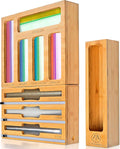 9 in 1 Bamboo Drawer Organizer for Kitchen — Zip Top Bag, Foil and Plastic Wrap Storage with Chalkboard Labels, Fits Gallon Quart Sandwich Snack Bags, Pantry Organization by maxpray