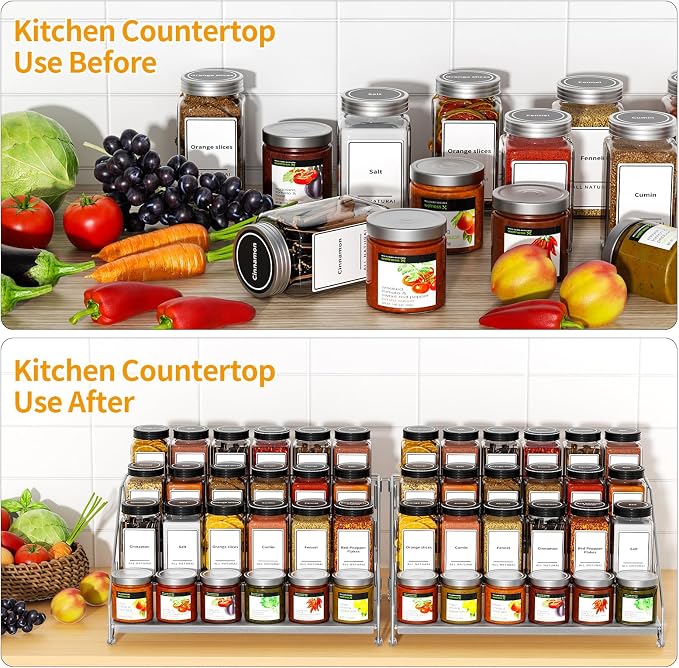 BOIVSHI 4 Tier Spice Rack for Cabinet, Depth Adjustable Spicy Shelf,Gray | Metal Seasoning Organizer, Kitchen Spicy Shelf for Countertop, Screwless Assembly Pantry Storage for for Spices, Jar, Bottle - Image 3