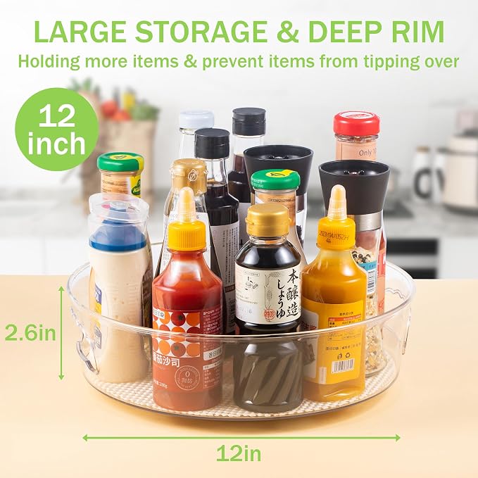 4 Pack Lazy Susan Organizer with Non-Skid Liners, 12-inch Spinning Turntable with Handle, Spice and Refrigerator Organizers, Pantry Organizers and Storage, Round - Image 5
