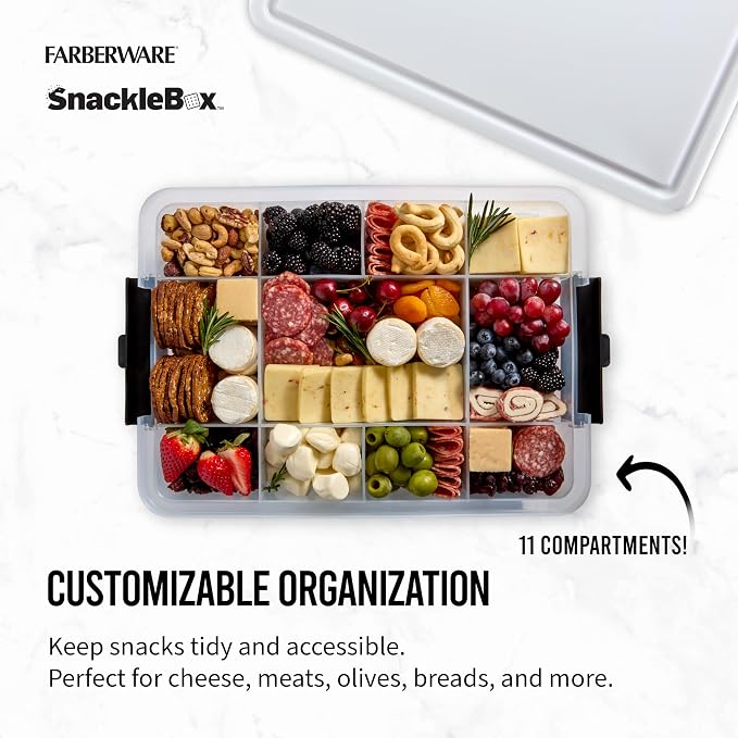 Farberware Build-A-Board Poly Snacklebox with Cutting Board Lid and Locking Handles, 11 Compartments for Snacks and Charcuterie, Dishwasher Safe, 11 x 16 Inch - Image 3