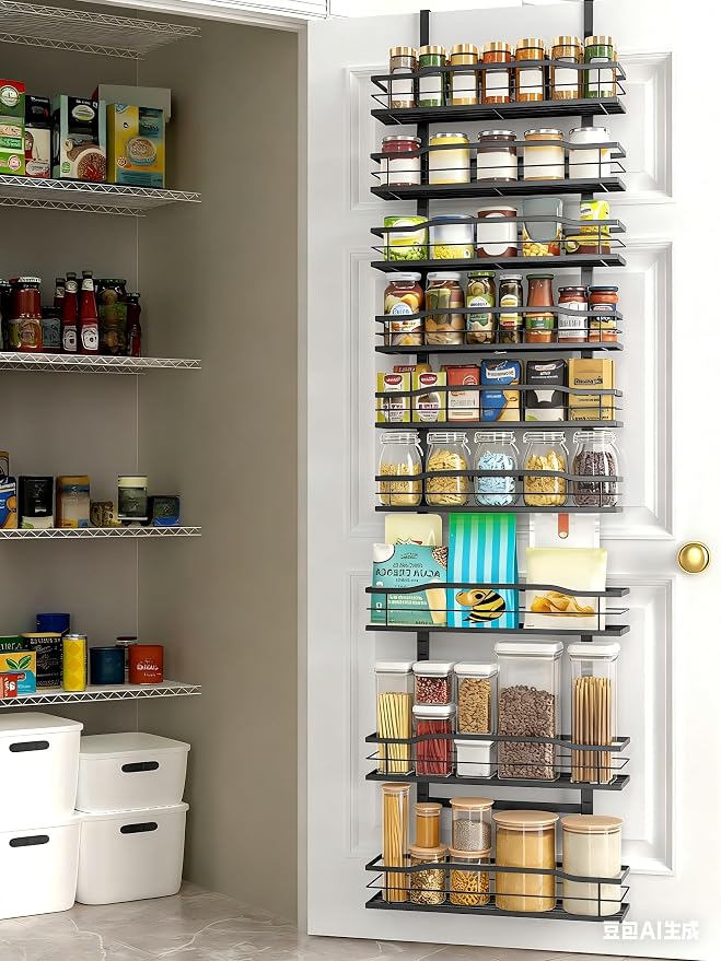 Moforoco 9-Tier Over The Door Pantry Organizer, Pantry Organization and Storage, Black Hanging Basket Wall Spice Rack Seasoning Shelves, Home & Kitchen Bedroom Bathroom House Essentials - Image 7