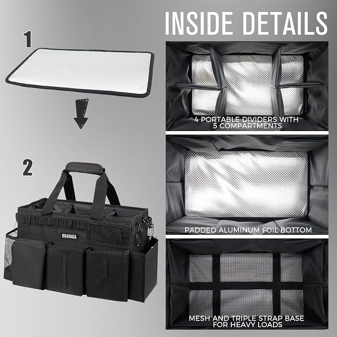 SCAVATA Wearable Cleaning Caddy Bag, Supplies Organizer with Handle & Shoulder Straps for Housekeepers, Under Sink & Car Cleaning Tool Organizer with 4 Foldable Dividers (Black) - Image 5