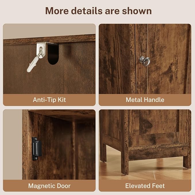67" Tall Bathroom Cabinet with 2 Adjustable Shelves and 2 Doors, Narrow Bathroom Storage Cabinet for Small Space, Living Room, Entryway, Kitchen, Rustic Brown - Image 7