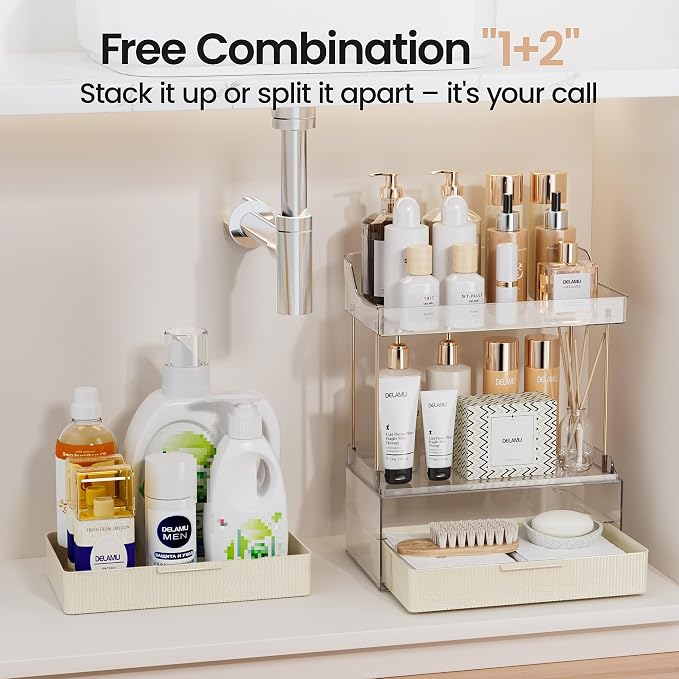 Delamu 4-Tier Makeup Organizer, Bathroom Counter, 2 Drawers,Cream White | Elegant Vanity Organizer Gift for Women, Holds Perfume, Skincare, Nail Polish & Hair Accessories for Bathroom Countertop - Image 5