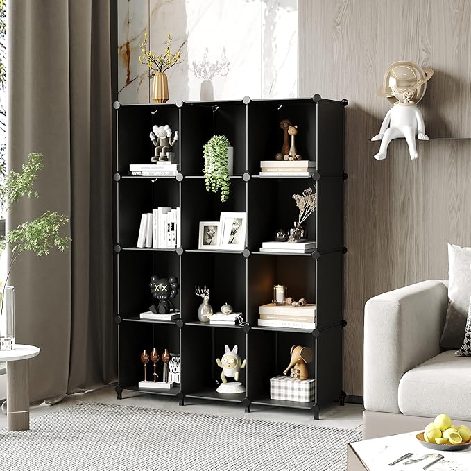 AWTATOS 12 Cube Storage Organizer, Closet Organizer Storage Shelves, Black | Portable Closet, DIY Stackable Storage Cubes Shelve, Plastic Clothes Organizer Shelving for Home, Bedroom - Image 6