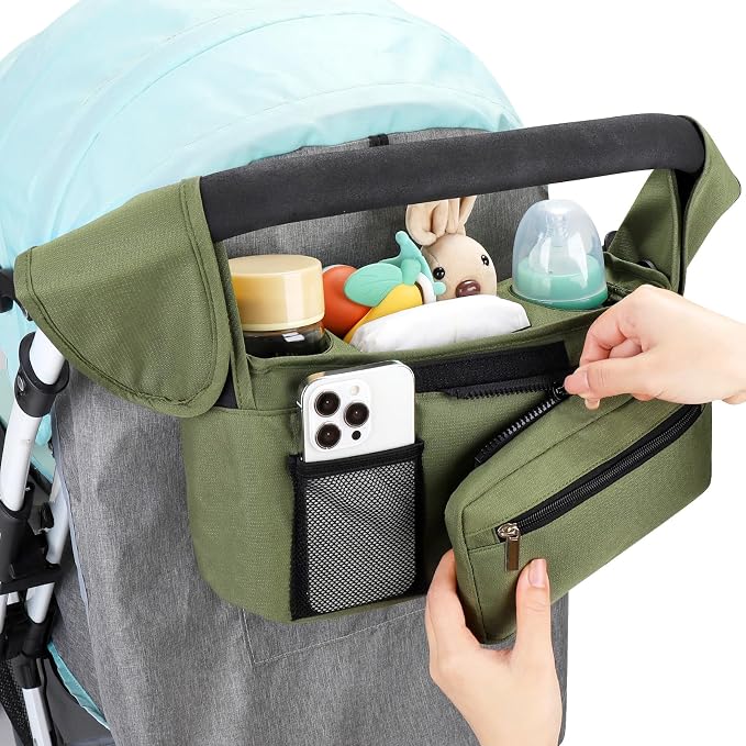 Accmor Universal Stroller Organizer with Insulated Cup Holder Detachable Phone Bag and Shoulder Strap,Stroller Bag Caddy Organizer for Uppababy, Baby Jogger, Britax Strollers - Image 7
