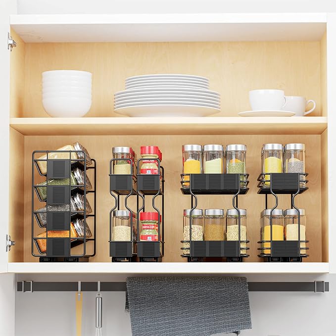 SpaceAid Pull Out Spice Rack Organizer with 20 Jars, Heavy Duty Slide Out Seasoning Organizer for Kitchen Cabinets, with 801 Labels and Chalk Marker, Right Facing (Pack of 2) - Image 4