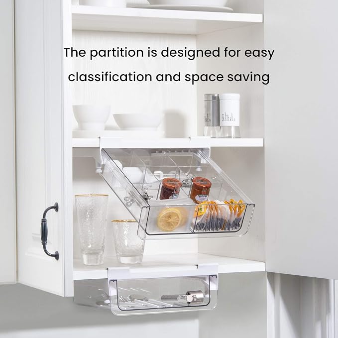 Compact-depth Under Shelf Basket Organizer, Under Shelf Storage Drawer Pull Out, Under Cabinet Basket Hanging Holder for Cupboard Cabinet Pantry Kitchen, Add-on Space Saver - Image 3
