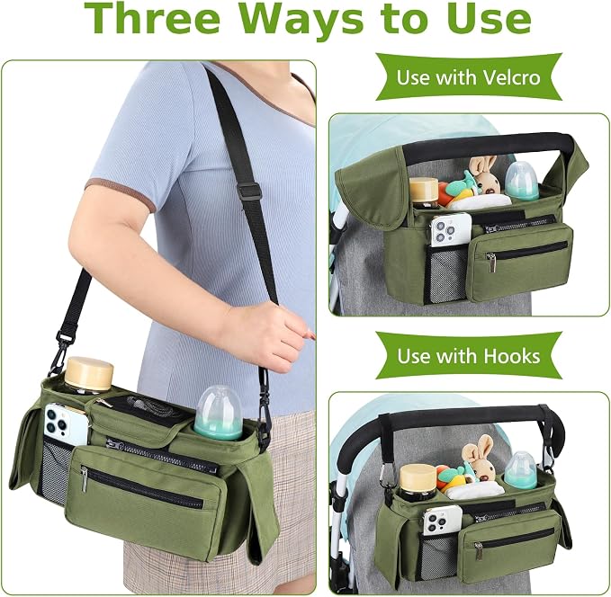 Accmor Universal Stroller Organizer with Insulated Cup Holder Detachable Phone Bag and Shoulder Strap,Stroller Bag Caddy Organizer for Uppababy, Baby Jogger, Britax Strollers - Image 5