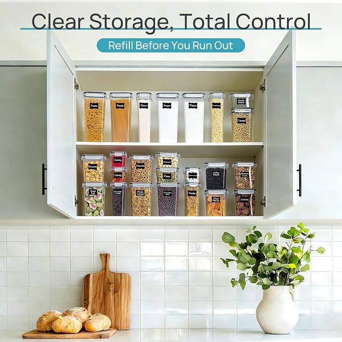 Vtopmart Airtight Food Storage Containers with Lids, 24 pcs, Black | For Cereal Pasta Snack Flour Sugar, BPA Free, Airtight Seal, Multiple Sizes, Dishwasher Safe (Not Lids), Includes 24 Labels - Image 7
