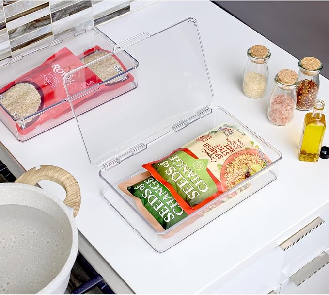 iDesign Plastic Stackable Hinged-Lid Storage Box - Set of 4 - Clear | Pantry or Kitchen Use - Image 7