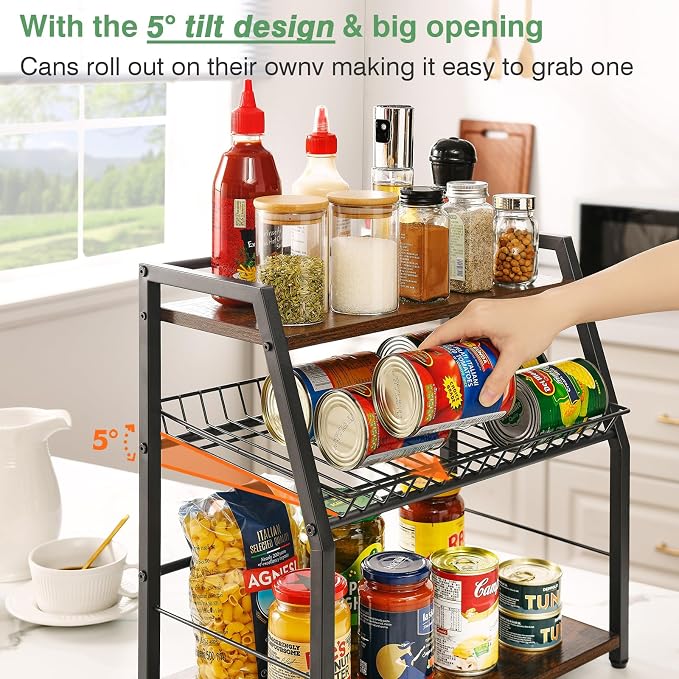 Kitchen Countertop Organizer, Snack Organizer Candy Display Stand Coffee Station Organizer, 3 Tier Wooden Counter Storage for Soda Cans Condiment Tea, for Pantry Office Bathroom, Black - Image 4