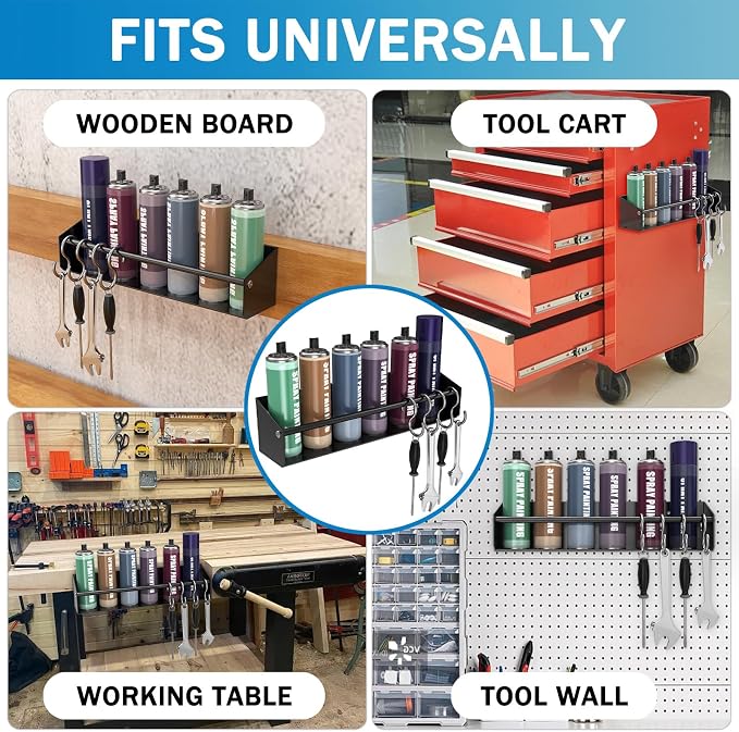 Black Aluminum Wall Mount Spray Can Storage Rack | Heavy-Duty Aerosol Paint Bottle Organizer For Garage, Workspace & Enclosed Race Trailers - Image 3