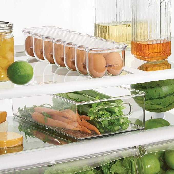 iDesign Plastic Egg Holder for Refrigerator with Handle and Lid, Fridge Storage Organizer for Kitchen, Holds up to 14, 4.25" x 14.5" x 3", Clear - Image 2
