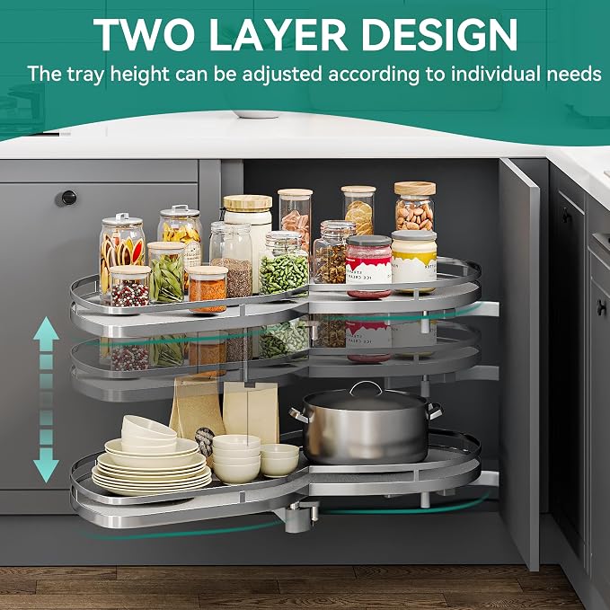 YITAHOME Blind Corner Cabinet Pull Out Organizer | Left Swing Soft-Close Swing-Out Cabinet Organizer with Adjustable Height, 2-Tier 32" Corner Cabinet Lazy Susan for Corner - Image 5
