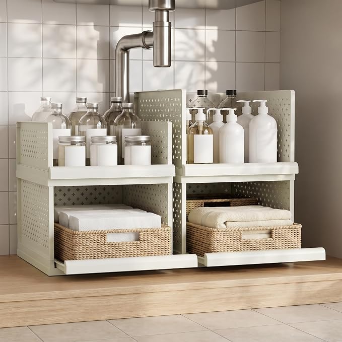 Bathroom Shelf, 3pcs Storage Drawers Organiser, 24.2" Stackable Cabinet | Large Organizer Boxes for Bedroom, Bathroom, Living Room, Kitchen, Office, Entrance, 12.8" wide - Image 8