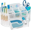 Mesh Desk Organizer with Drawer, 9-Compartment Pen Holder for Desk, White | Pull-Out Drawer Stores Pens, Pencils, Clips, Notes, and Small Office or School Supplies in One Compact Desk Caddy by SUPEASY