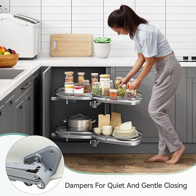 YITAHOME Blind Corner Cabinet Pull Out Organizer | Right Swing Soft-Close Swing-Out Cabinet Organizer with Adjustable Height, 2-Tier 32" Corner Cabinet Lazy Susan for Corner - Image 4