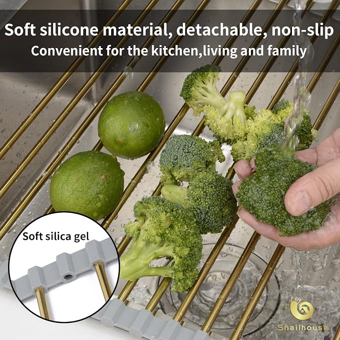 Snailhouse Gold Roll-Up Dish Drying Rack for Kitchen, Stainless Steel, Over Sink, Foldable - Image 5