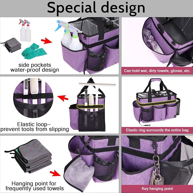 Large Cleaning Caddy Bag Built-in hard plastic sheet Aluminum foil lining | Waterproof nylon, aluminum foil lining, detachable dividers, dual straps for housekeepers - Image 4
