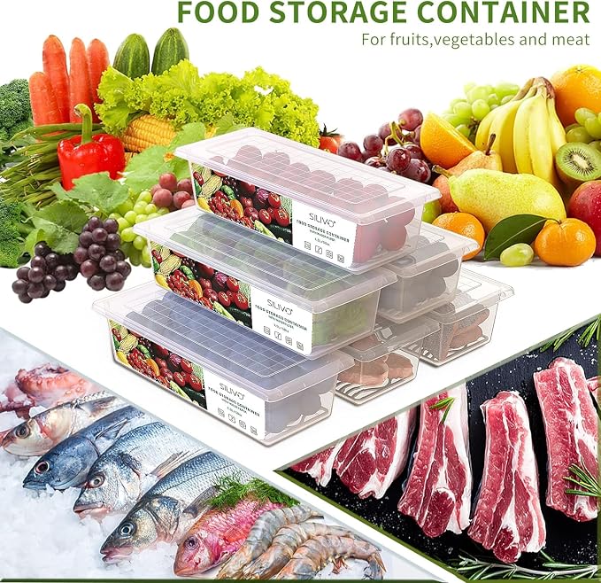 SILIVO Fruit Storage Containers for Fridge (3 Pack) - 1.5L Produce Saver Containers for Refrigerator with Removable Drain Tray Keep Fresh for Produce, Bacon, Fruits and Vegetables - Image 2