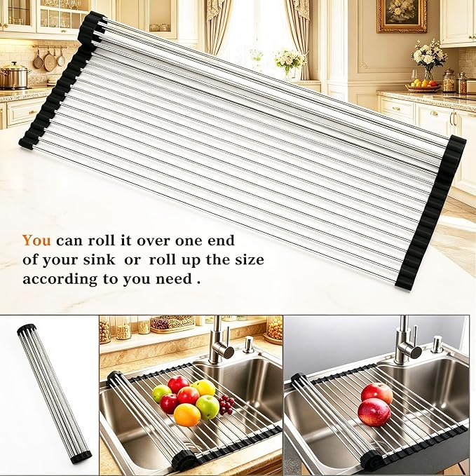 Ahyuan Roll up Dish Drying Rack Over The Sink Kitchen Roll up Sink Drying Rack Portable Dish Drainer Foldable Dish Drying Rack (Black, 20.5''X16.9'') - Image 4